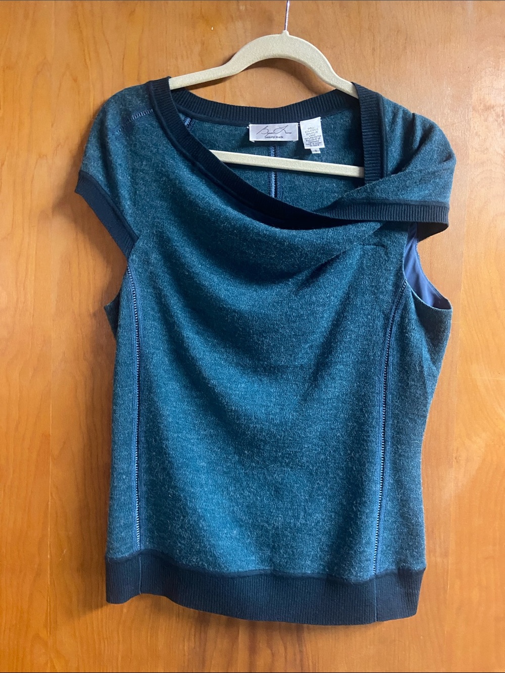 BYRON LARS Blue Navy Sleeveless Knit Sweater Top with Asymmetric Neckline 8
